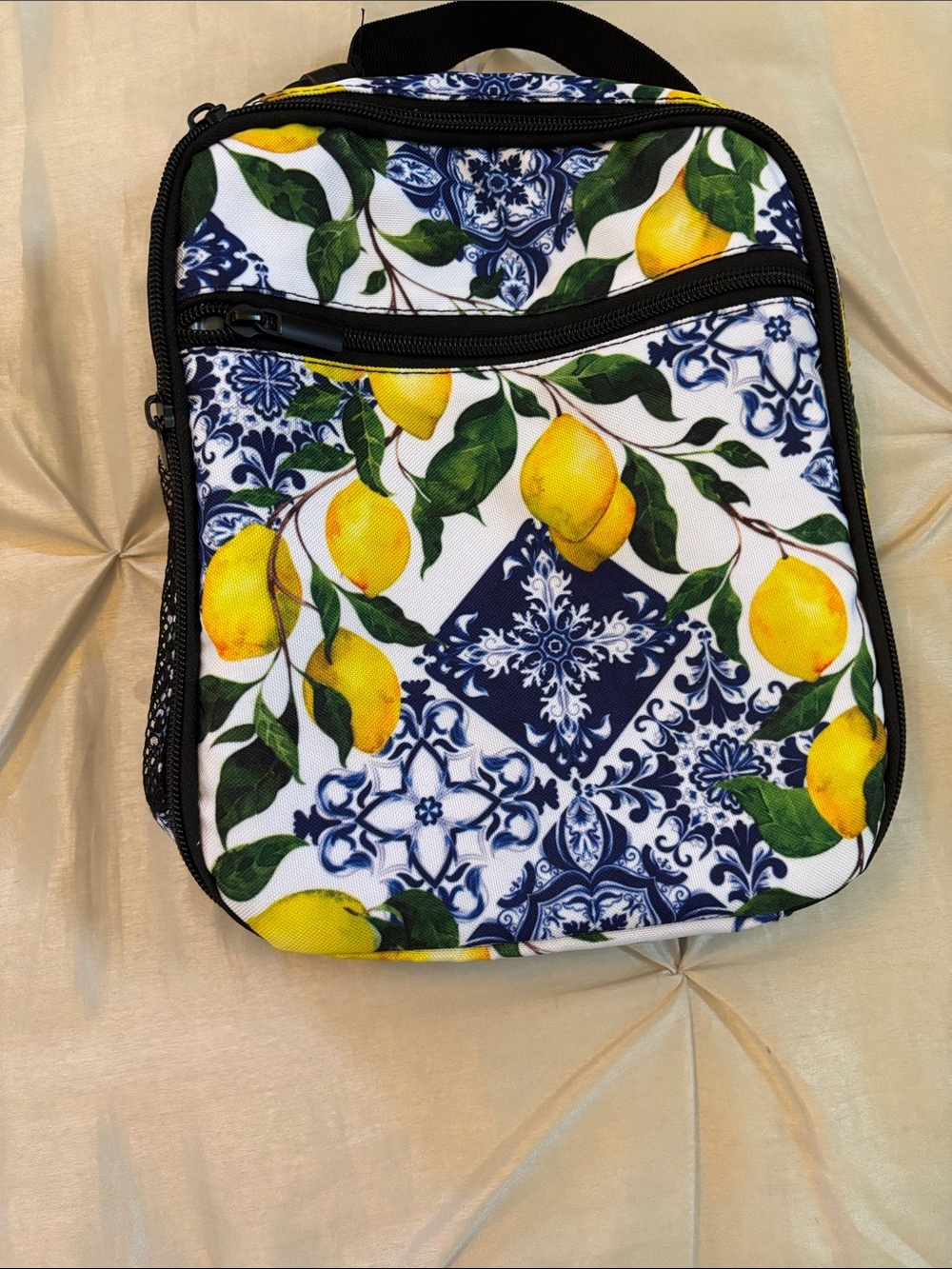 Lemon Tile Print Women’s Crossbody Bag - White & Yellow